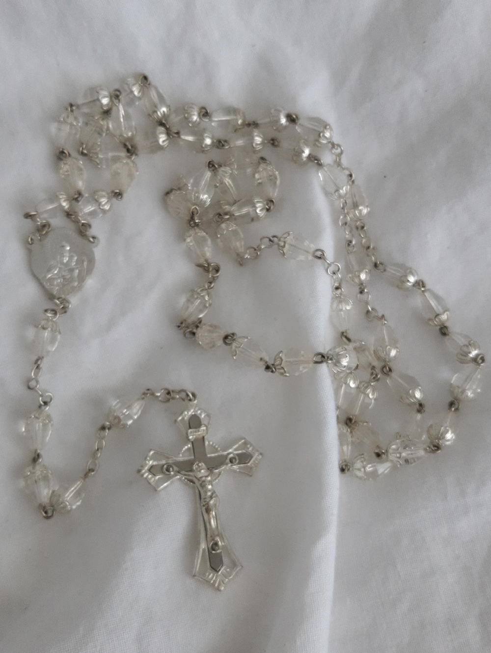 Rosary Necklace with Silver-Tone Crucifix